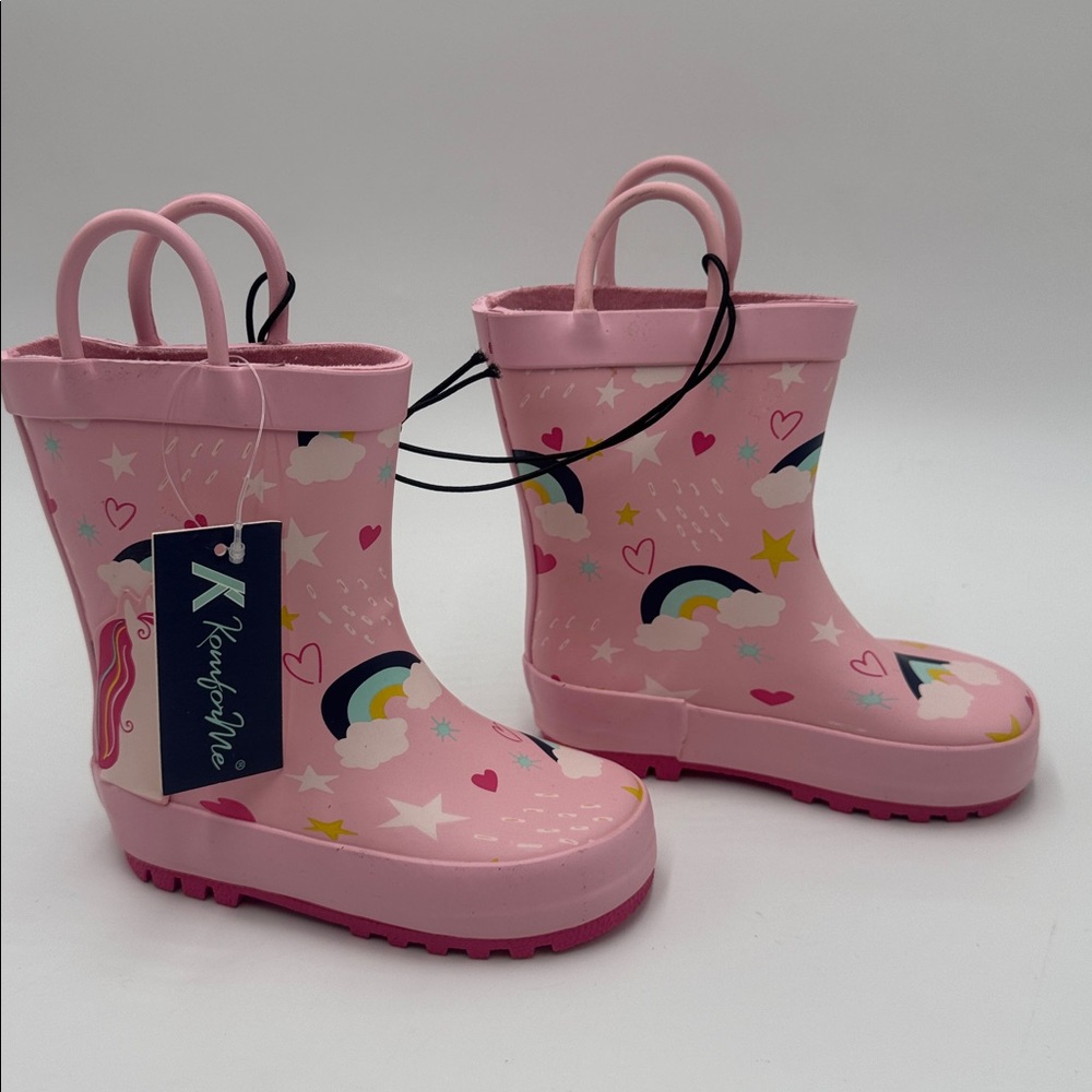 KomfysMe Kids Rain Boots Unicorn Rainbow Pink Toddler Size 5 - Picture 5 of 8